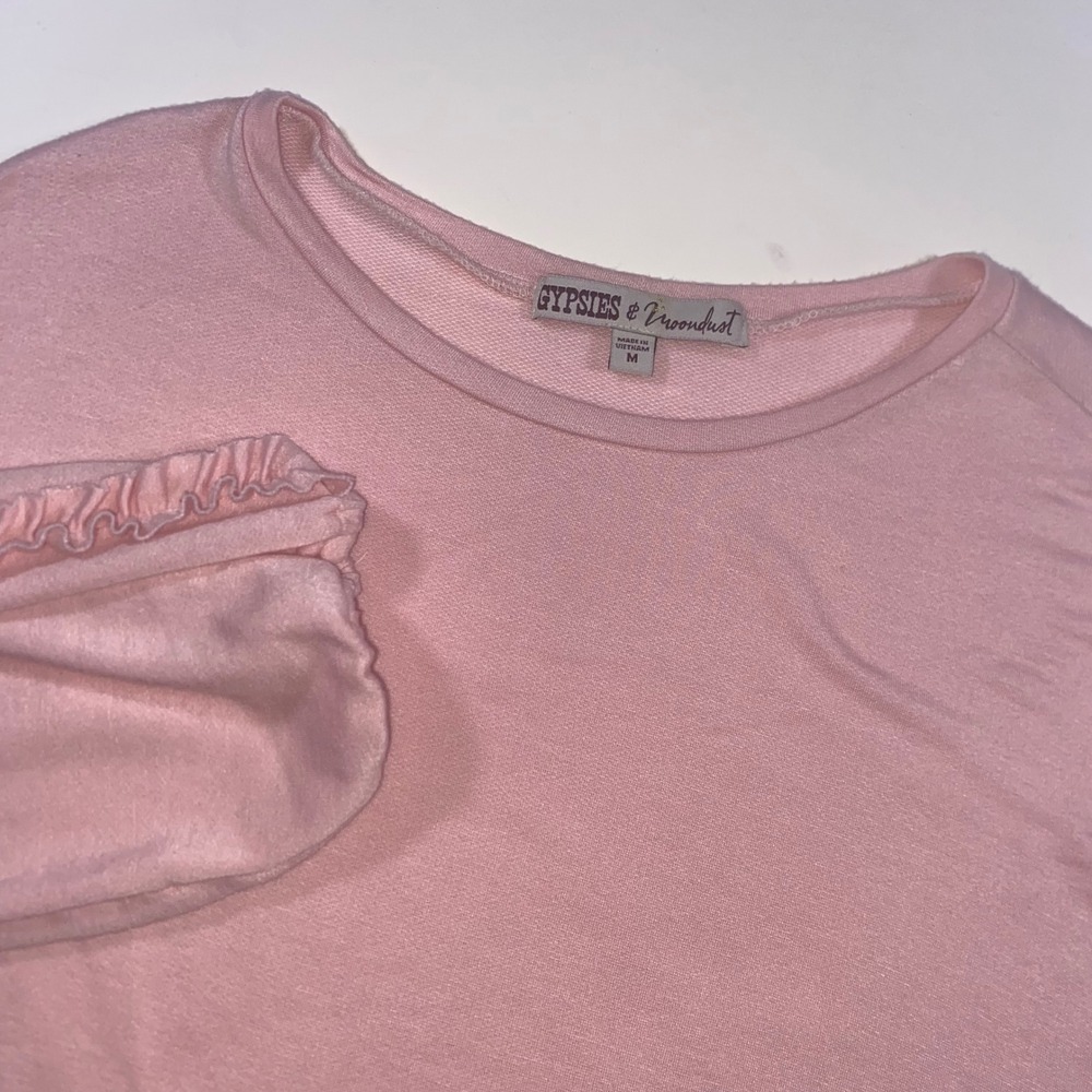 Gypsies & Moondust Pink Ruffle Sleeve Crewneck Sweatshirt Womens Medium